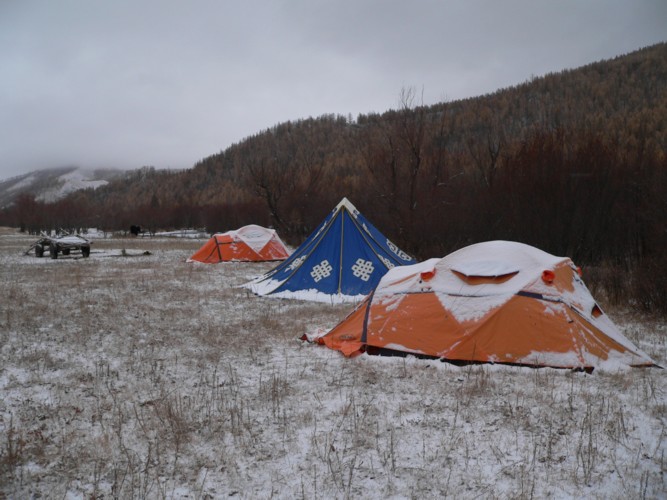 Surprise : le campement sous la neige